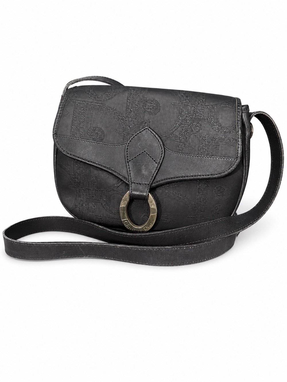 Christian Dior Black Trotter Monogram Saddle Crossbody Bag with COA